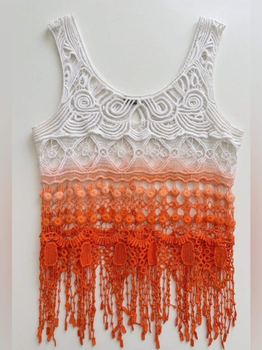 Layered Crochet Ombre Camisole in White and Orange